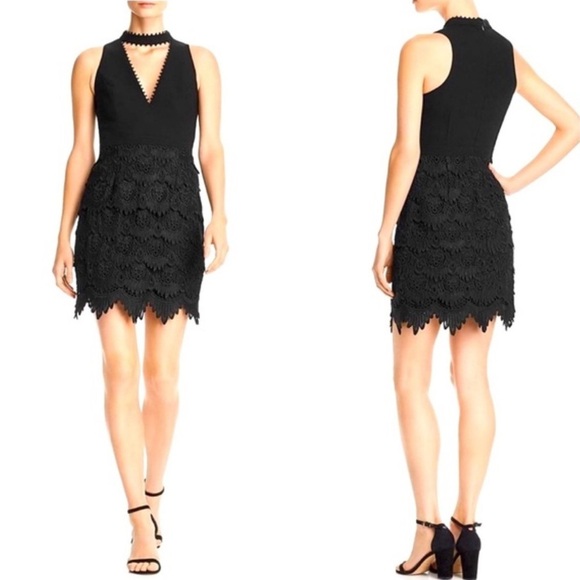 AIDAN MATTOX Tiered Lace Black Mini Dress - Picture 1 of 10